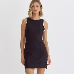 Entro Pearl Bauble Trim Sleeveless Dipped Back Black Mini Dress Size Medium